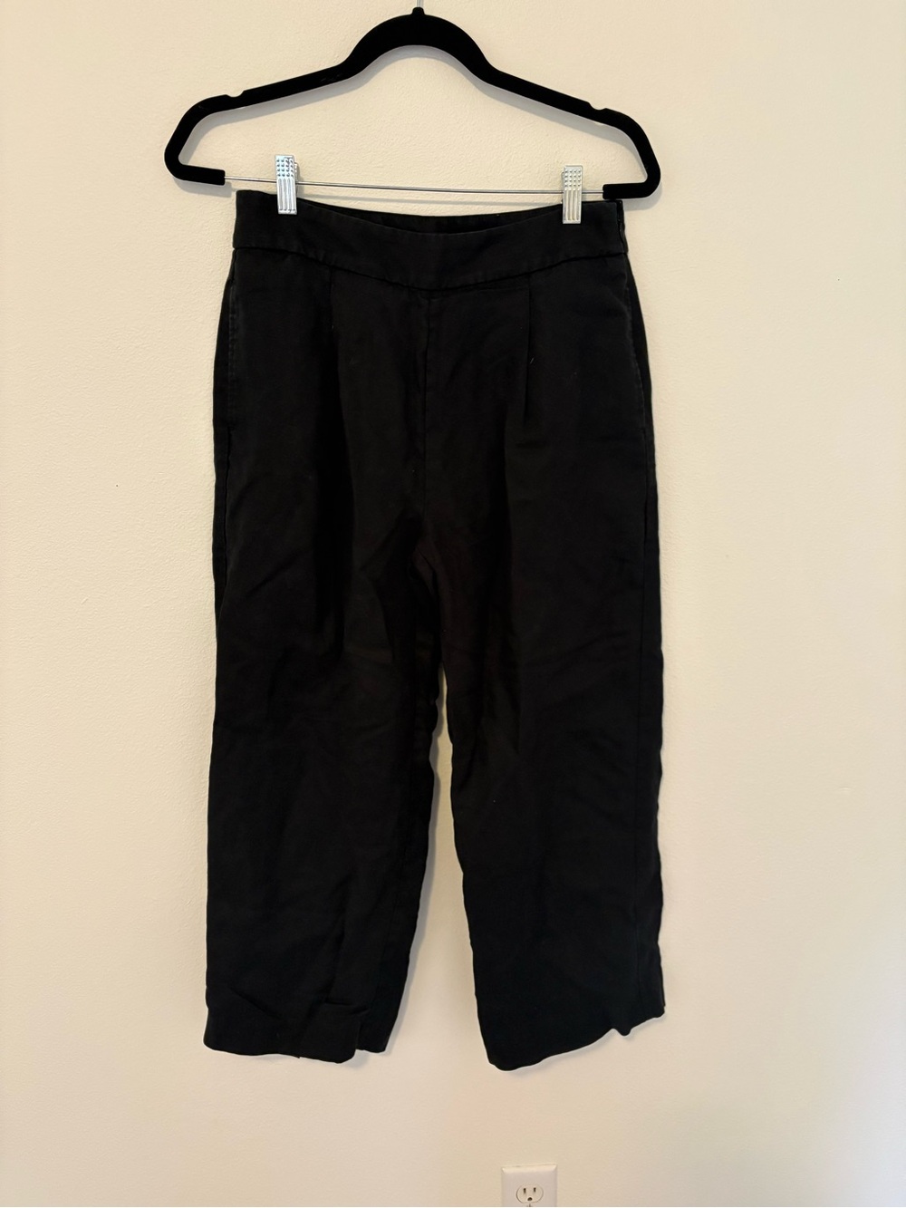 J Crew Black Linen Pleated Slim Wide Leg Crop Ankle Pants Women’s 8